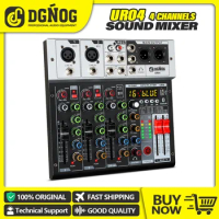 DGNOG UR04 4 Channel Audio Mixer with 16 DSP USB Bluetooth Professional Sound Table Mixing Console for Recording Studio DJ Party