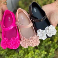 Brazil Children's Shoes Summer 2024 New Girls' Bow Camellia Jelly Sandals Baby Kids Princess Jelly Beach Shoes Toddlers Shoes