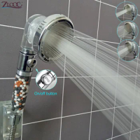 Zloog 3 Modes adjustable SPA Tourmaline Filter balls Water saving shower head switch button high pressure spry shower nozzle