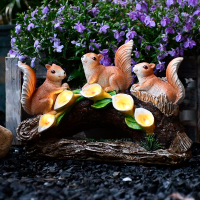 樹脂松鼠太陽能燈動物裝飾桌面擺件花園小夜燈可發光陽臺庭院布置