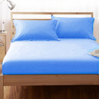 【LUST】素色簡約 中藍 100%純棉、單人3.5尺精梳棉床包/歐式枕套《不含被套》(台灣製造)