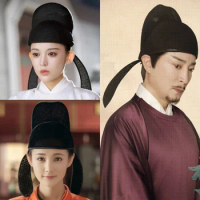 Black Adjustable Chinese Ancient Courtier General Caps For Adults Children Ming Song Han Dynasty Poet Libai Teacher Hats