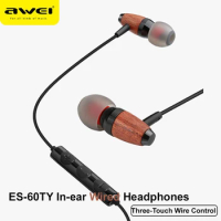 Awei ES-60TY Metal 3.5mm Wired Earphone Earbuds Stereo Headset In-Ear Auriculares With Mic For iPhone Samsung Phones Black Color