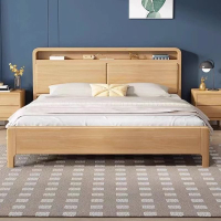 【Free Shipping】Solid Wooden Bed Frame Queen&amp;King Size Bedframe With Mattress BedFrame With Light And Charging Port Wooden Bed Frame