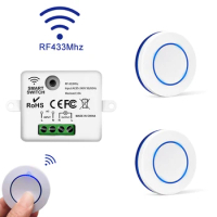 Smart RF 433MHz Switch Wireless Remote Control 10A Relay Receiver Mini Round Button Wall Panel Switch For LED Lamp Ceiling Fan