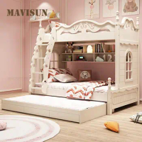 European-Style Children's Bunk Bed Minimalist Princess Simple Adult Exquisite Engraving White Finish Child Loft Bed For Girls