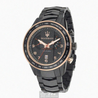 【MASERATI 瑪莎拉蒂】MASERATI手錶型號R8873610003(黑色錶面玫瑰金錶殼深黑色真皮皮革錶帶款)
