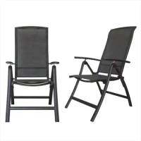 Adjustable High Backrest Folding Patio Chairs Set of 2, Comfortable Aluminium Frame Reclining Sling Lawn Chairs, Stylish Patio D