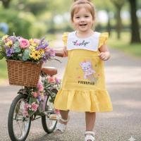 Lovely 8-13kg Váy Đầm Đuôi Cá Chất Lụa Cho Bé Gái Hình Thiêu Mèo Mặc Nhẹ Mát Thiết Kế Dành Cho 6 thá