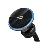 【MyStyle】15W磁吸MagSafe無線充車架+專利萬用可調式固定勾+環形科技氣氛燈