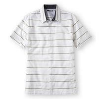 美國百分百【全新真品】MURANO 襯衫 短袖 上衣 上班 休閒 條紋 專櫃 合身 綠 白色 男 S XS號 E189