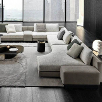 High-end Fabric Sofa Simple Modern Italian Corner Curved Living Room Sofa Combination Set Nordic Style Furniture