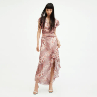 【ALLSAINTS】BREA CASCADE 荷葉飾V領印花洋裝 W201DA(修身版型)