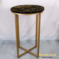 Meja Samping Bulat Minimalis Coffee Table Kayu Kaki Besi - Vicky End Table