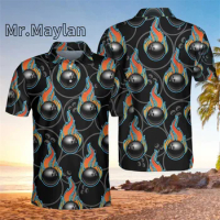 3D Customized Bowling In Fire Seamless Pattern Short Sleeve Polo Shirt Bowling Ball Polo Shirts Best Gift For Bowling Lovers Tee