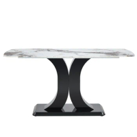 Rectangular 63" Marble Dining Table, Luxurious Table, Faux Marble Top and X-Shape MDF Base,Dining Table for Kitchen Dining Room