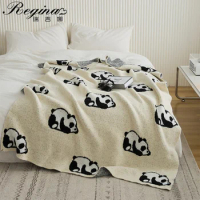 REGINA Kawaii Panda Jacquard Throw Blanket Super Soft Winter Warm Cozy Downy Fluffy Microfiber Beige Gray Sofa Knitted Blankets