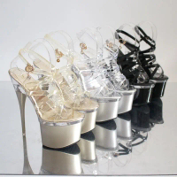 YKshoes 1776 heels 18cm strappy stiletto heels glass jelly clear bening heels gold heels silver heel