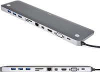 【折300+10%回饋】【美國代購-現貨】11 合 1USB C 集線器適配器，帶 HDMI、VGA、MiniDP、SD 卡讀卡器、3 個 USB 3.0 端口、千兆以太網適配器電纜和立體聲耳機插孔，適用於 MacBook/MacBook Pro – 灰色