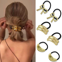 6 PCS Metal Hair Ties tail Hair Cuff Gold Hair Cuff - Fashion Glossy Arch tail Hair Tie for Women Ha
