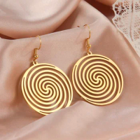 Skyrim Hollow Whirlpool Round Pendant Stainless Steel Earrings Women's Fashion Trend Jewelry Gift Wholesale New Style