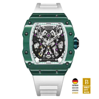 BONEST GATTI Men Automatic Watch Luxury Titanium Case Watches Tonneau Mechanical Wristwatch Luminous Carbon Fiber Bezel Sapphire
