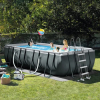 Intex 26356 Ultra 18FTx 9FT X 52IN Ultra XTR Rectangular Frame Pool with Solar Cover, Ladder, Ground Cloth, and 120V 1,200 GP