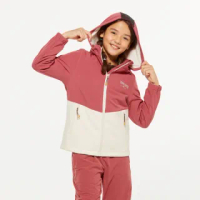 【Hang Ten】童裝-恆溫多功能-防輕潑水貼合軟殼刷毛保暖撞色連帽外套(淺紫紅)