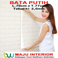 WALLPAPER 3D BRICK FOAM WHITE WALLPAPER DINDING BATU BATA PUTIH