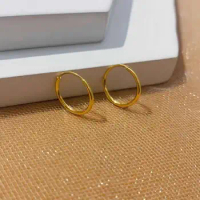 Pure 24K Yellow Gold Earrings 999 Gold Round Circle Hoop Earrings