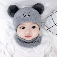 嬰兒帽子秋冬毛線護耳寶寶帽冬季3-6-12個月男女童套頭帽圍脖套裝