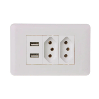 Penyesuai Soket Kuasa Standard Berganda, Dinding, Port Dwi, Pengecas USB, Panel, 15A, 5V 2.0A