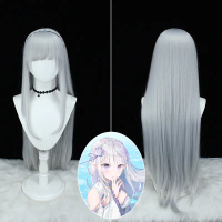 Rambut Palsu Cosplay Emilia Ya, Fesyen Dari Kerosakan Rambut Lurus Panjang, 1.0m, Dalam Stok, Rupa D