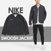 Nike 外套 NSW Swoosh 灰 黑 男款 菱格紋 鋪棉 刺繡 標語 夾克 FB1909-060