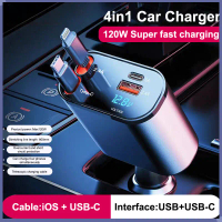 hot sale Car Charger 4 IN 1 Type-C Charger Adapter Adjustable Angle Fast Charging for Cars (Retract
