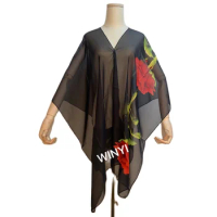 2021 Dashiki African Printed Runway Silk Kaftan Top Clothes Loose Batwing Sleeve Thailand Bohemian Summer Beach Ladies Top