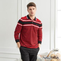 【NAUTICA】撞色條紋長袖POLO衫(紅色)