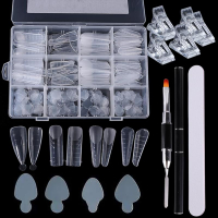 Nail Dual Forms Kit For Polygel - 192 PCS Reusable Extension Molds with Silicone Stickers Pads Almon