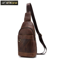 Men Genuine Leather Casual Fashion Waist Pack Chest Bag Design Sling Bag One Shoulder Bag Crossbody Bag For Male 8016d