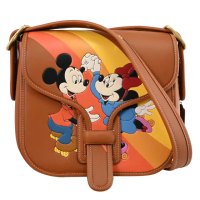 【COACH】DISNEY聯名 限定米奇米妮圖案翻蓋學院包斜背包(咖 大)