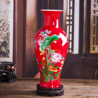 景德鎮陶瓷花瓶插花器中式家居客廳電視柜裝飾品中國紅水培小擺件