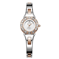 RHYTHM日本麗聲 都會典雅邊框鑲鑽設計淑女款石英腕錶-玫瑰金/39.5mm
