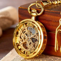 Copper Steampunk Vintage Fob Watch Necklace Pendant Golden Mechanical Pocket Watch FOB Chain Hollow Retro Men Pocket Male Clock