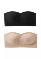 Kiss & Tell 2 Pack Ellie Anti-slip Non Slip Strapless Wireless Thick Padded Push Up Bra in Black & N