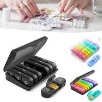กล่องตลับยาพลาสติก ขนาดเล็ก แบบพกพา จุของได้เยอะ 7 วัน  7 Days 21 Boxes Black Medicine Box Pill Box 