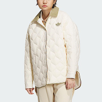 Adidas LW Mid Down W [IN0979] 女 絎縫 外套 亞洲版 經典 三葉草 休閒 中長版型 米色