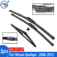 Wiper Front &amp; Rear Wiper Blades Set For Nissan Qashqai J10 2006 2007 2008 2009 2010 2011 2012 2013 Windshield Wiper 24"+15"12"
