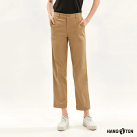 【Hang Ten】女裝-STRAIGHT FIT竹節棉鬆緊腰頭彈性直筒長褲(卡其)