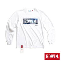 EDWIN 再生系列 牛仔拼接印花LOGO長袖T恤-男-白色