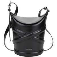 Alexander McQueen The Curve 中型 牛皮翻蓋水桶包(黑色)
